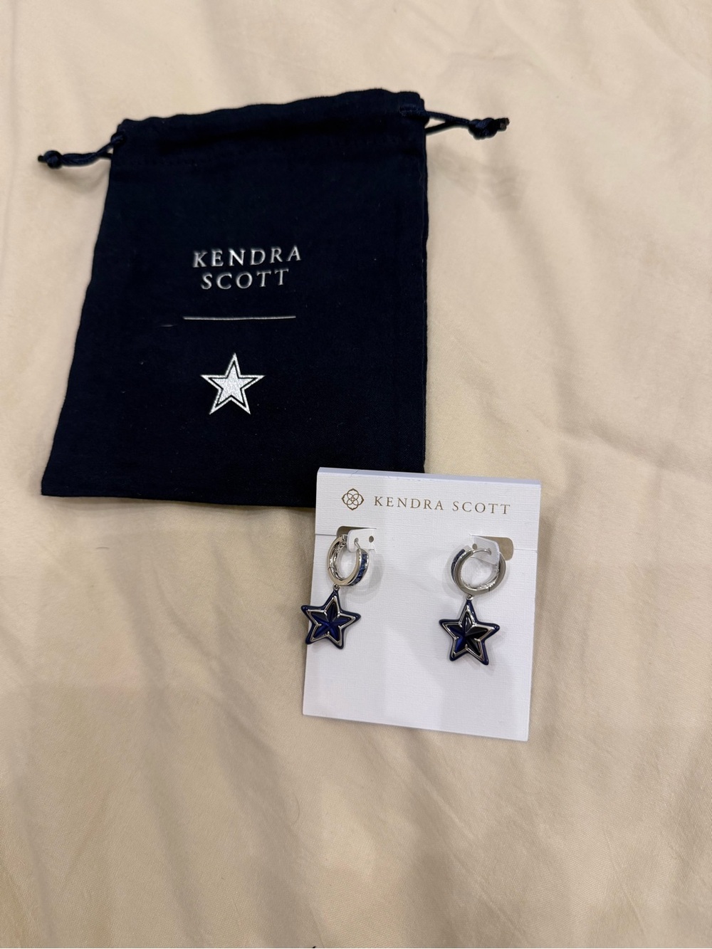 Kendra Scott Dallas cowboys collection Silver Earrings with Navy Star Charms